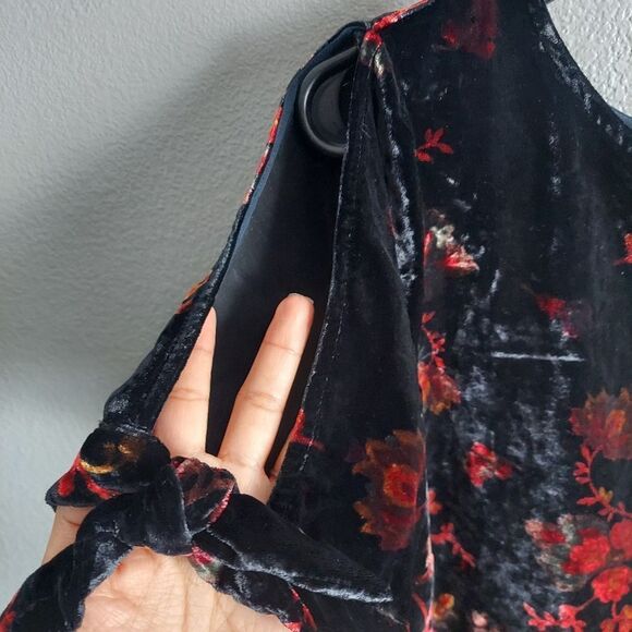 LOFT Velvet Dress Floral Print Split Sleeve Shift Dress Medium - Picture 3 of 7